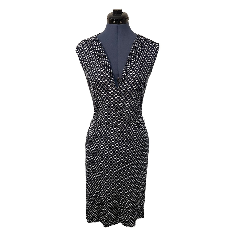 Tory Burch Blue Geometric Deco Sleeveless Sheath Dress Nautical Mod Corporate M